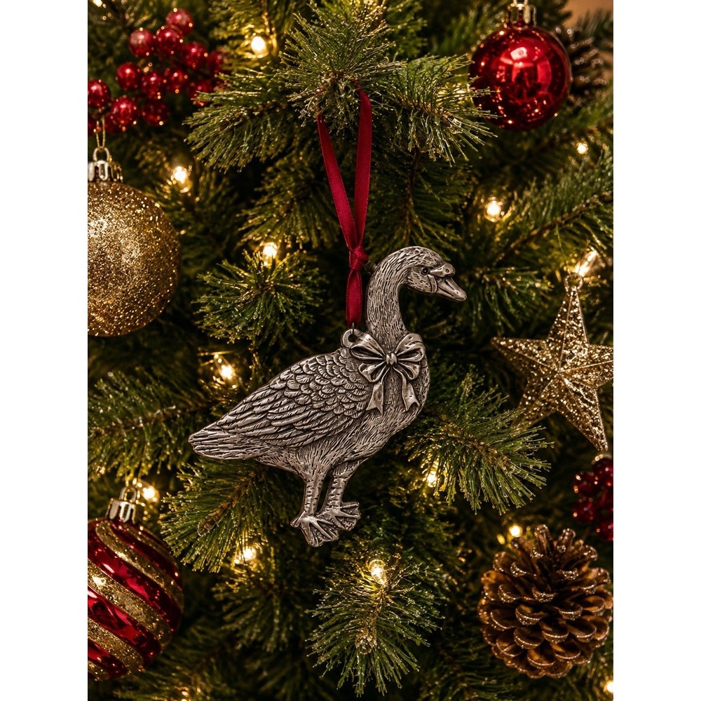 St Nicholas Square Pewter Goose Ornament Bow Christmas Holiday‎ New Bird